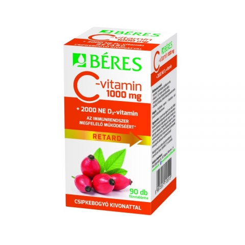 Béres C-vitamin 1000 mg + D3-vitamin 2000NE retard filmtabletta csipkebogyó kivonattal 90x