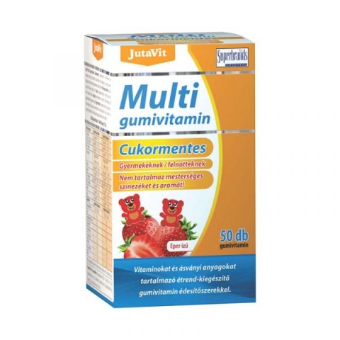 JutaVit Multivitamin cukormentes gumivitamin Eper ízben 50x