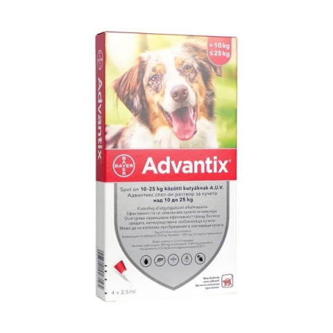 Advantix spot on 2,5ml 10-25kg között kutyáknak 4x